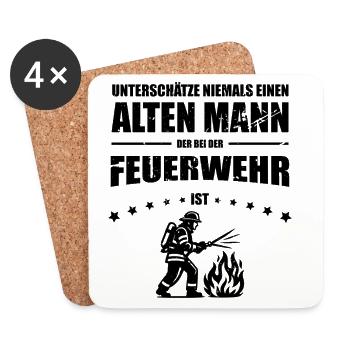 Alter Mann - Feuerwehr Geschenk Feuerwehrmann - Untersetzer (4er-Set) - Weiß - Vorne