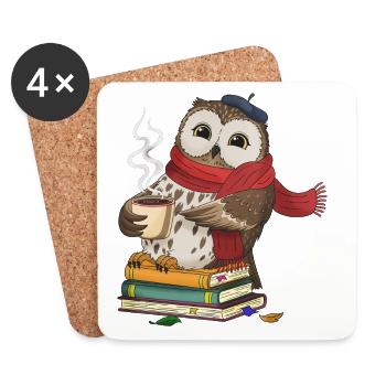 Chouettes douillettes apprennent du temps avec du thé - Dessous de verre (lot de 4) - blanc - Devant