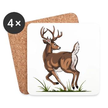 Jumping Deer Cartoon - Coasters (set of 4) - white - Front