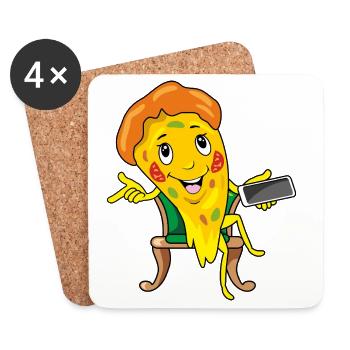 Cartoon slice of pizza takes orders - Coasters (set of 4) - white - Front