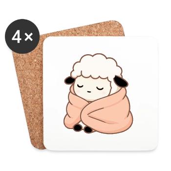 Mouton endormi – Illustration mignonne et douillette - Dessous de verre (lot de 4) - blanc - Devant