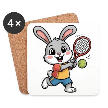 Aventure de tennis de lapins - Dessous de verre (lot de 4) - blanc - Devant
