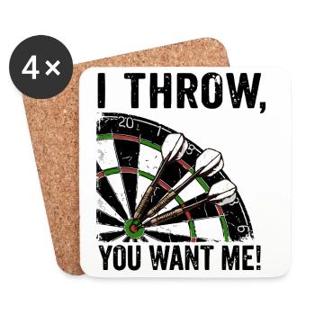 Darts Fun Hoodie, Shirt "I Throw, you want me" - Coasters (set of 4) - white - Front
