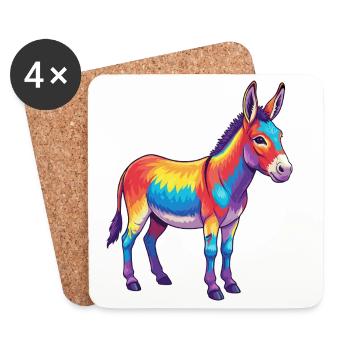 Colorful Donkey Rainbow Pop Art Watercolor - Coasters (set of 4) - white - Front