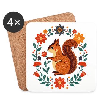 Flower Wreath Squirrel - Coasters (set of 4) - white - Front