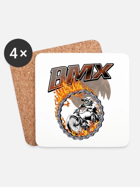 BMX Fahrer Feuerring - Untersetzer (4er-Set) - Weiß