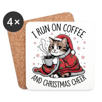 Kätzchen-Weihnachtskaffee und Freude - Untersetzer (4er-Set) - Weiß - Vorne