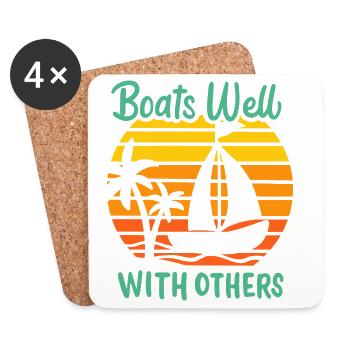 Boats Well With Others Retro Sailing Sunset Design - Coasters (set of 4) - white - Front