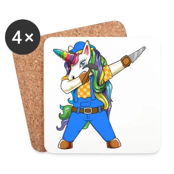 Dabbing Unicorn Tischler, Handwerker-Holzbearbeitung - Untersetzer (4er-Set) - Weiß - Vorne