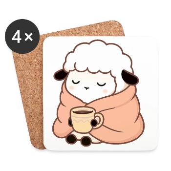 Mouton au thé – Illustration calme - Dessous de verre (lot de 4) - blanc - Devant