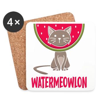 Graphique drôle de Watermeowlon Chat Jeu de mots Fruit - Dessous de verre (lot de 4) - blanc - Devant