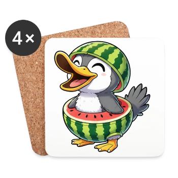 Süße Cartoon Ente Pinguin Vogel Melone Sommer Freu - Untersetzer (4er-Set) - Weiß - Vorne