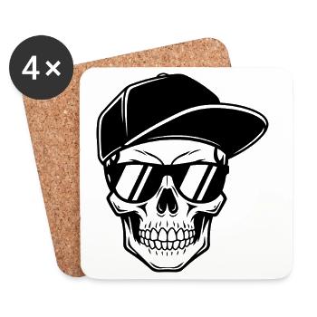 Crâne de dessin animé avec casquette – design de bande dessinée espiègle - Dessous de verre (lot de 4) - blanc - Devant