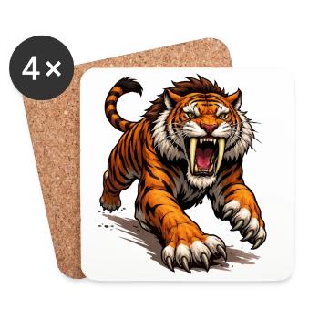 Comic Tiger Attack - Coasters (set of 4) - white - Front