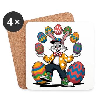 Easter bunny show with colorful eggs - Coasters (set of 4) - white - Front