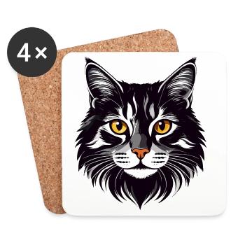 Katze Kopf lange Haare schmuße Katzen Motiv - Untersetzer (4er-Set) - Weiß - Vorne