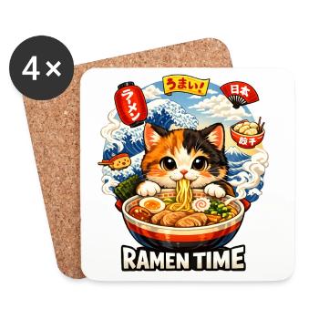 Chats Ramen Nouilles Anime japonais Manga Kawaii - Dessous de verre (lot de 4) - blanc - Devant