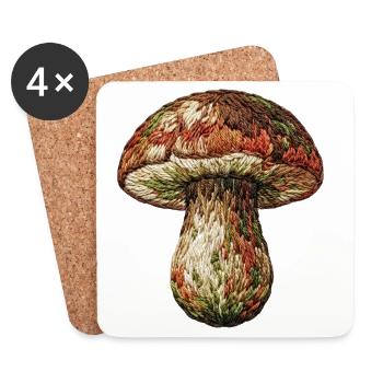 Mushroom in embroidered look (printed) - Coasters (set of 4) - white - Front