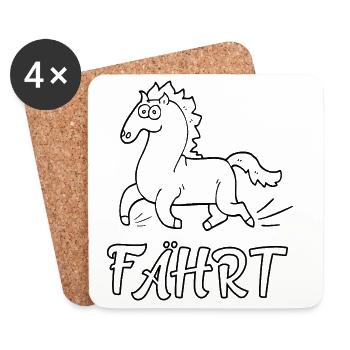 Pferd (Fährt), Pferd wie fahren - Wortwitz T-Shirt - Untersetzer (4er-Set) - Weiß - Vorne