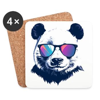 Cool Panda with Neon Sunglasses Portrait Motif - Coasters (set of 4) - white - Front