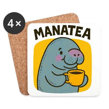 Manatea Cheer: Manatee Sips Tea - Coasters (set of 4) - white - Front