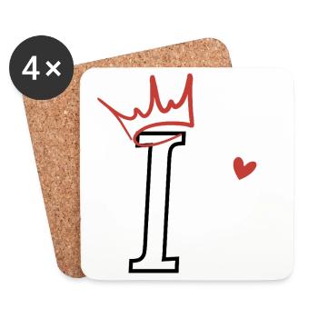 Lettre i couronne cœur  - Dessous de verre (lot de 4) - blanc - Devant