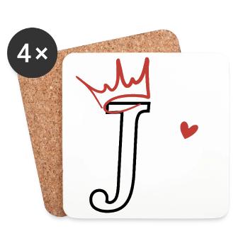 Buchstabe j Kronenherz - Untersetzer (4er-Set) - Weiß - Vorne