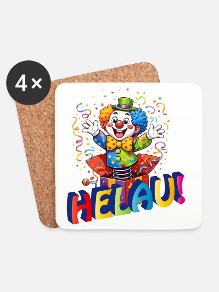 Lustiger Clown sagt HELAU – Karnevalsmotiv - Untersetzer (4er-Set) - Weiß