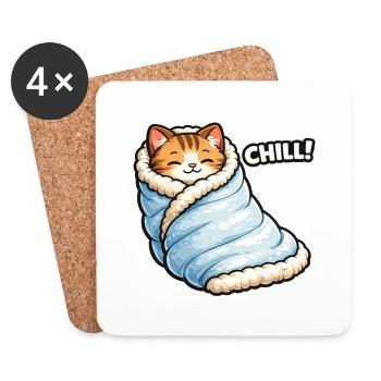 Kuschelkatze in Winterdecke - Untersetzer (4er-Set) - Weiß - Vorne
