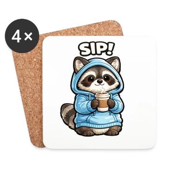 Raccoon in Hoodie Sip Coffee - Coasters (set of 4) - white - Front