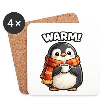 Warming penguin with coffee - Coasters (set of 4) - white - Front