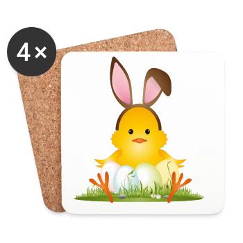 Petit poussin de Pâques mignon avec des oreilles de lapin et des œufs de Pâques - Dessous de verre (lot de 4) - blanc - Devant