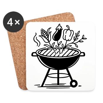 Vegan Grilling with Vegetables & BBQ Style - Coasters (set of 4) - white - Front