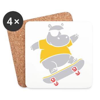 Cooles Nilpferd Skater Skateboard Vektor - Untersetzer (4er-Set) - Weiß - Vorne