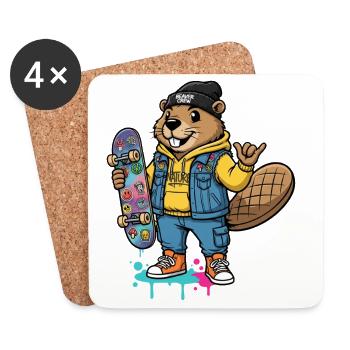 Beaver Skateboarder Crew - Coasters (set of 4) - white - Front