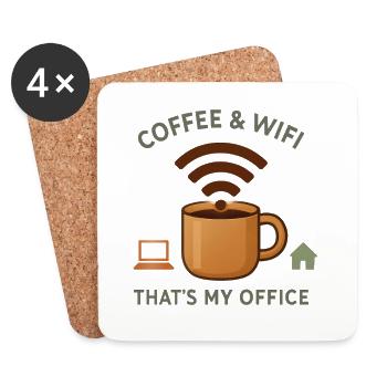 Café WiFi is my office - telecommuting - Coasters (set of 4) - white - Front