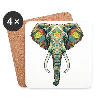 Colorful Flower Elephant - Coasters (set of 4) - white - Front