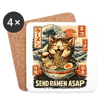Ramen Nouilles, Amoureux des Chats, Kats Kawaii Rétro - Dessous de verre (lot de 4) - blanc - Devant