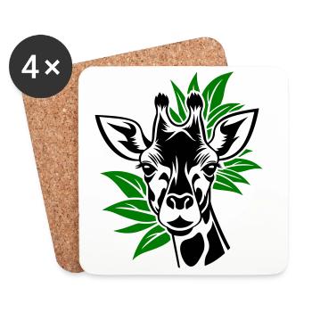 Girafe avec des feuilles en arrière-plan - Dessous de verre (lot de 4) - blanc - Devant