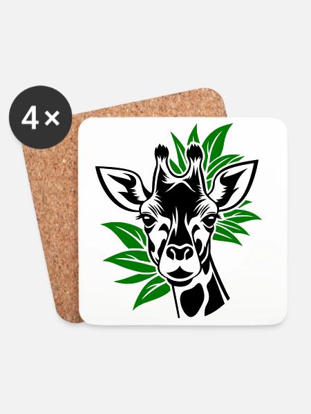 Giraffe with leaves in the background - Coasters (set of 4) - white