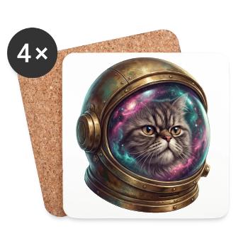 Katzenastronaut im Weltraumhelm - Untersetzer (4er-Set) - Weiß - Vorne