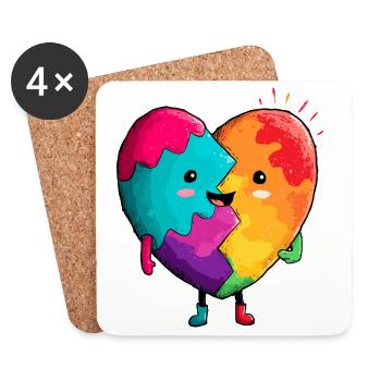 Regenbogenherz Umarmung - Untersetzer (4er-Set) - Weiß - Vorne