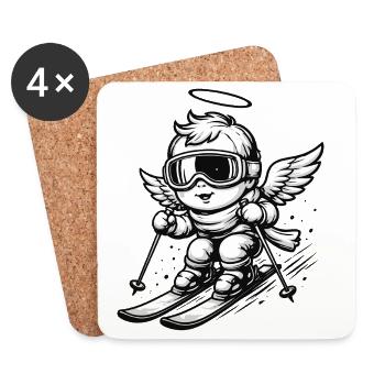 Cool angel on skis with goggles - Coasters (set of 4) - white - Front