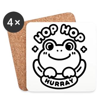Hop Hop Hurray Frosch | Süßes Gute-Laune Motiv - Untersetzer (4er-Set) - Weiß - Vorne
