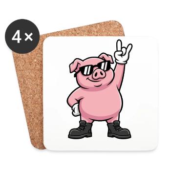 Cadeau drôle de Heavy Metal Rock Pig - Dessous de verre (lot de 4) - blanc - Devant