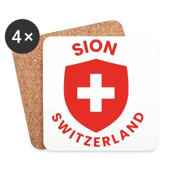 Emblème du Bouclier suisse de Sion - Dessous de verre (lot de 4) - blanc - Devant