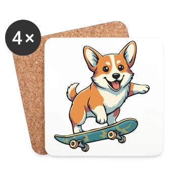 Corgi-farbenes Skateboard - Untersetzer (4er-Set) - Weiß - Vorne