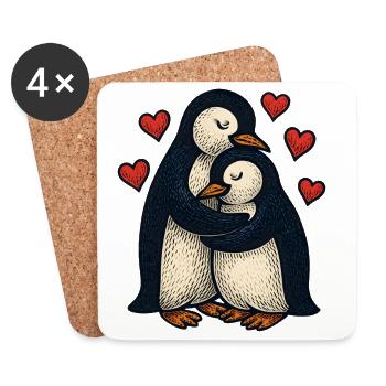 Pinguin-Paar Umarmung mit Herzen - Untersetzer (4er-Set) - Weiß - Vorne