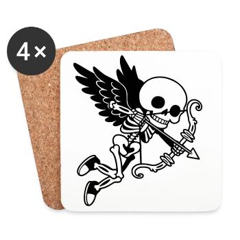 Skeleton Cupid with Wings Black - Coasters (set of 4) - white - Front