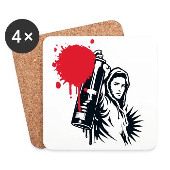 Pulvérisateur à graffiti avec bombe de peinture dans le style urbain - Dessous de verre (lot de 4) - blanc - Devant